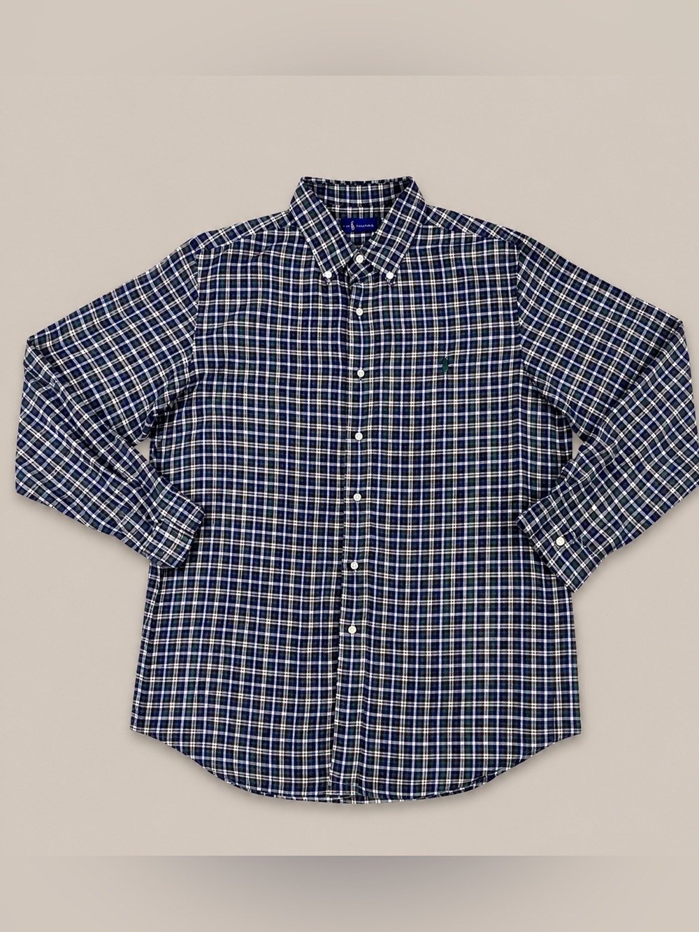 Polo Ralph Lauren Men’s Blue Green Plaid Button Down Shirt Size Large L